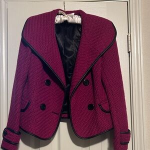 Vintage Kensie Magenta Pink w/Leather Trim Textured Blazer. Kenzo Brand